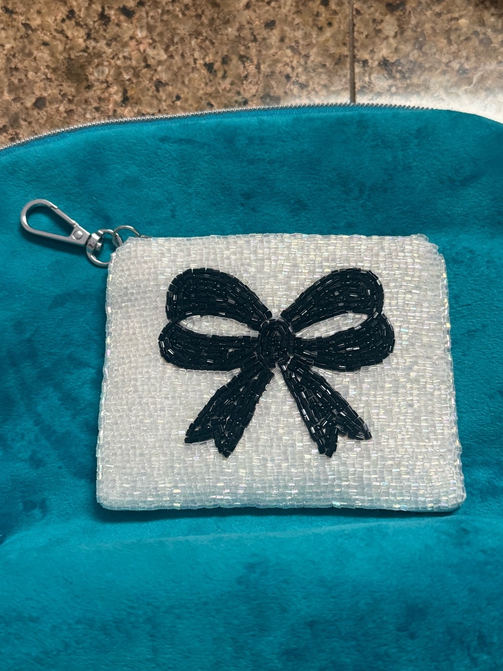 Beaded Black Bow Card & Key Pouch - Picture 2 of 7